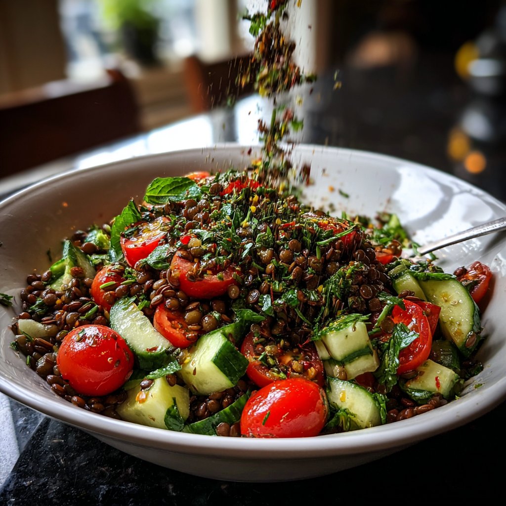 Mittagessen mit Linsensalat