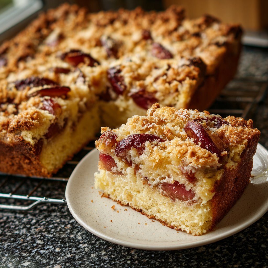 Blechkuchen mit Vanille und Pflaumen